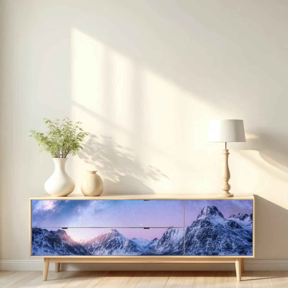 Repositionierbarer Aufkleber ruhige arktische bergnacht unter der milchstraße Repositionierbarer Aufkleber ruhige arktische bergnacht unter der milchstraße