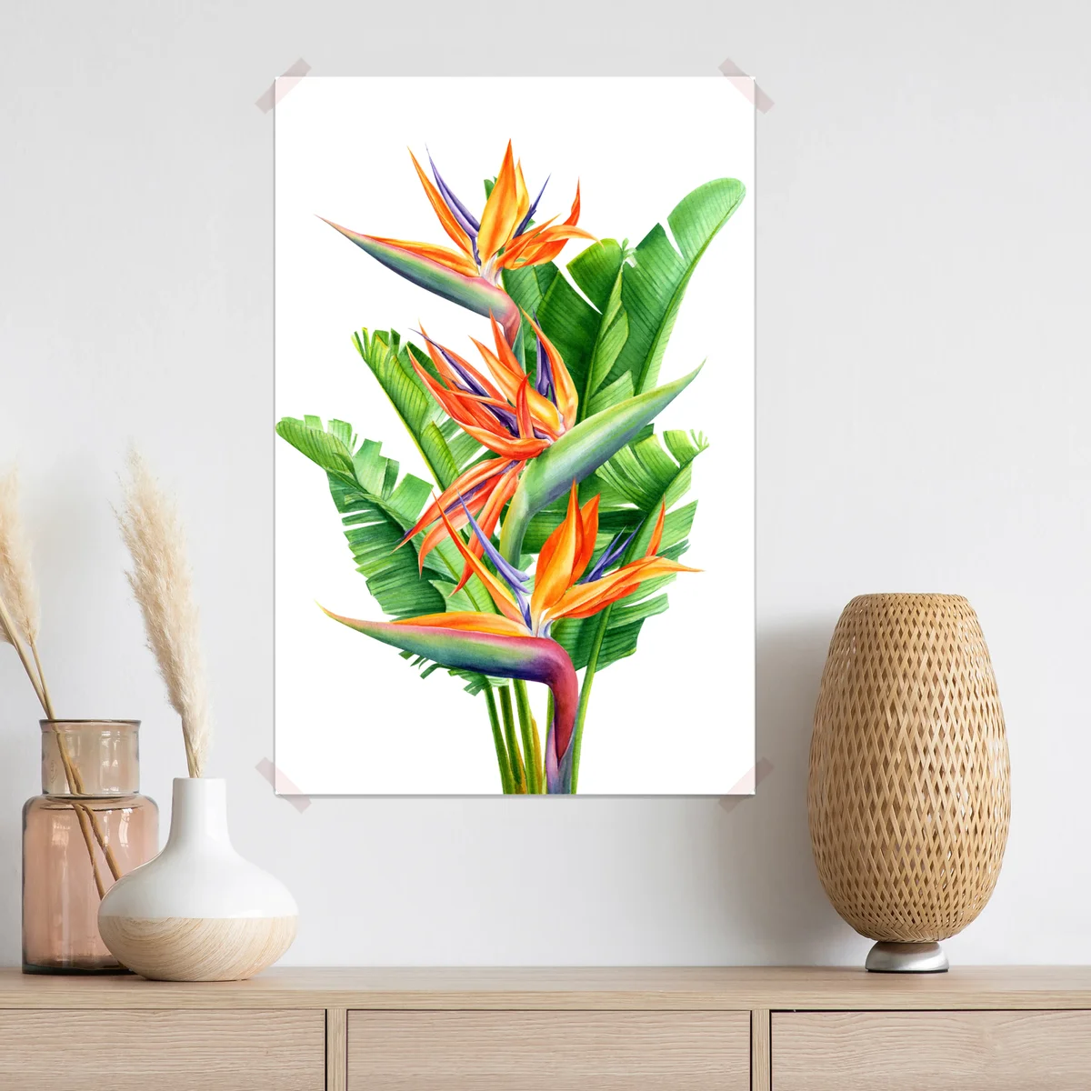 Poster bunte strelitzie mit tropischen blättern Poster bunte strelitzie mit tropischen blättern