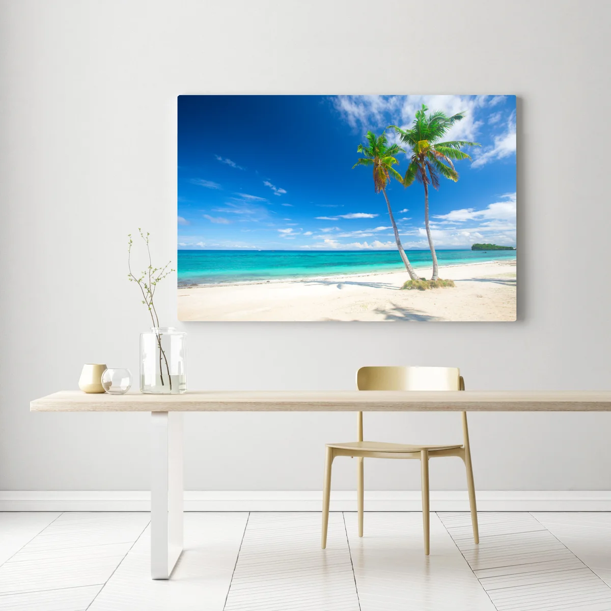 Leinwandbild tropische palmen an einem türkisfarbenen strand Leinwandbild tropische palmen an einem türkisfarbenen strand