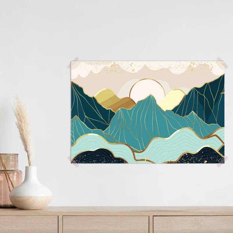 Poster türkise berge mit goldenen akzenten Poster türkise berge mit goldenen akzenten