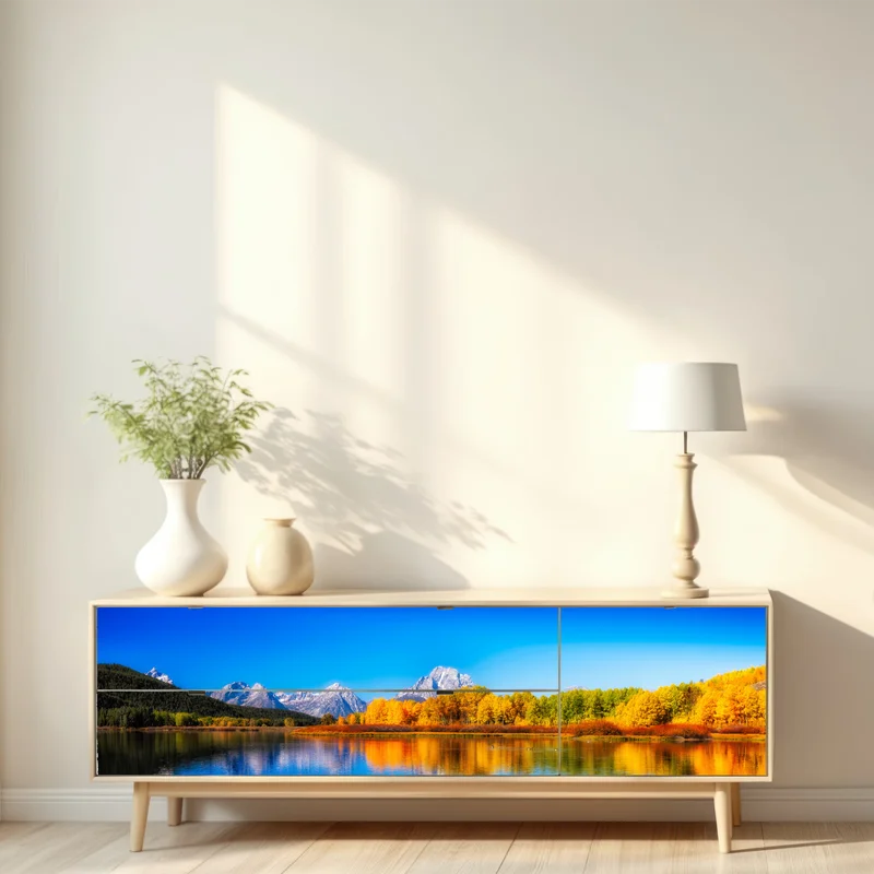 Repositionierbarer Aufkleber herbstliche berge und seenlandschaft