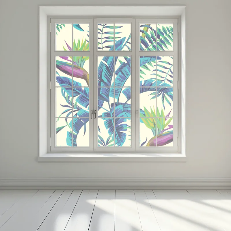 Naklejka na okno tropikalne turkusowe liście