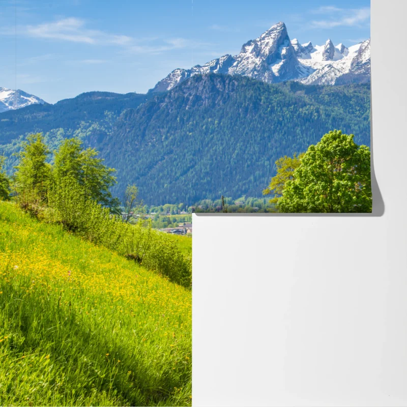 Fototapete ruhige alpenwiese mit berggipfeln Fototapete ruhige alpenwiese mit berggipfeln