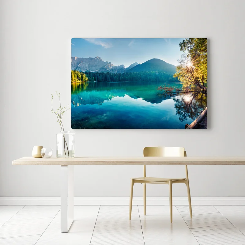 Leinwandbild sonniger Fusine see, Julische Alpen Leinwandbild sonniger Fusine see, Julische Alpen