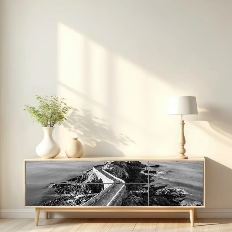 Repositionierbarer Aufkleber leuchtturm auf felsiger küste Repositionierbarer Aufkleber leuchtturm auf felsiger küste