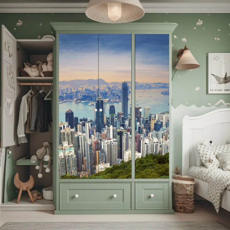 Schrankaufkleber Hong Kong stadtpanorama bei dämmerung