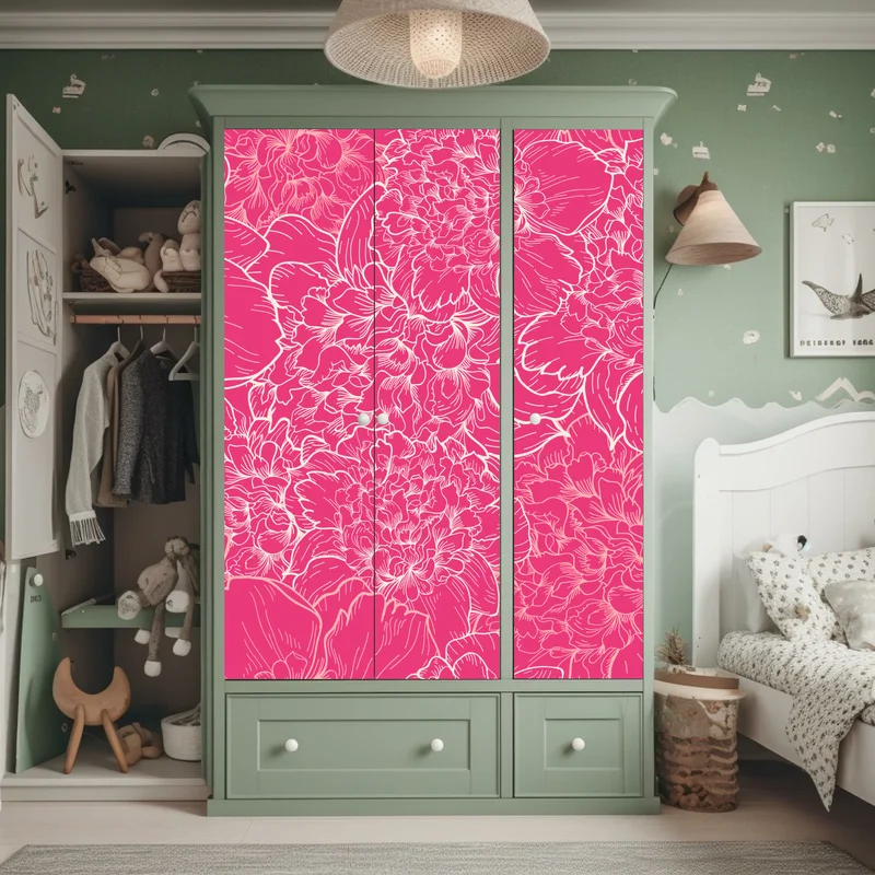 Schrankaufkleber leuchtendes rosa pfingstrosenmuster