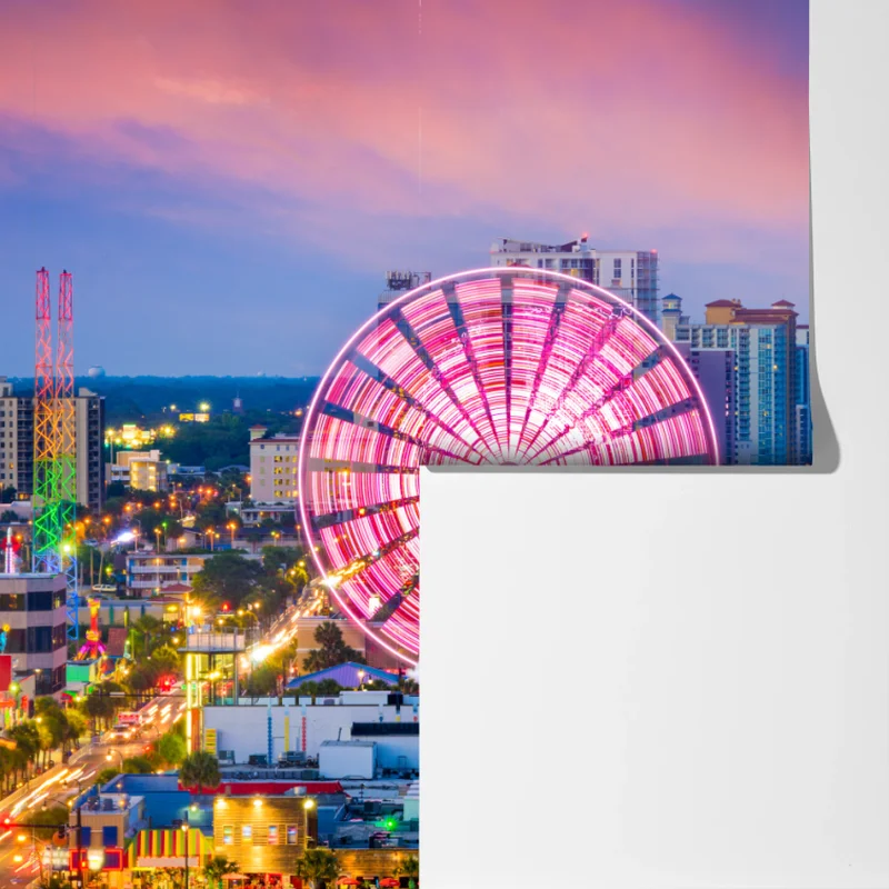 Fototapete Myrtle Beach sonnenuntergang skyline mit riesenrad Fototapete Myrtle Beach sonnenuntergang skyline mit riesenrad
