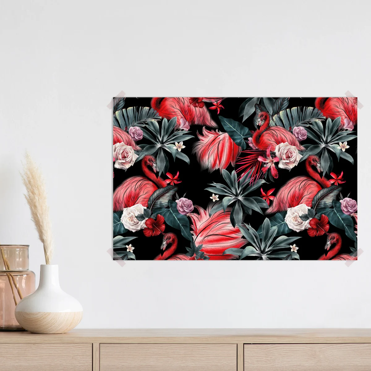 Poster rosa flamingo tropisches blumenmuster • Poster bei Wallnifity® Poster rosa flamingo tropisches blumenmuster • Poster bei Wallnifity®