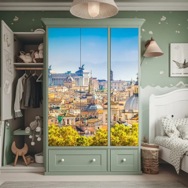 Schrankaufkleber sonnige skyline von Rom mit kuppeln