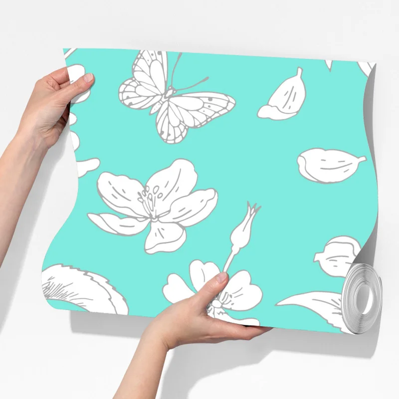 Fototapeta turkusowy wzór botaniczny z kwiatami Fototapeta turkusowy wzór botaniczny z kwiatami