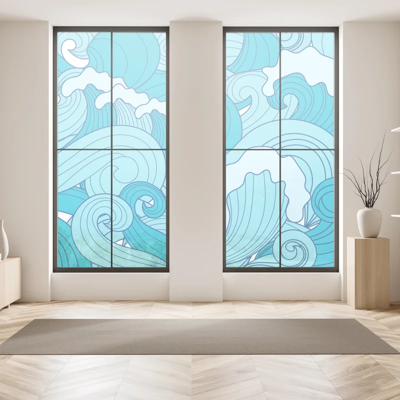 Fensteraufkleber blaue ozeanwellen illustration Fensteraufkleber blaue ozeanwellen illustration