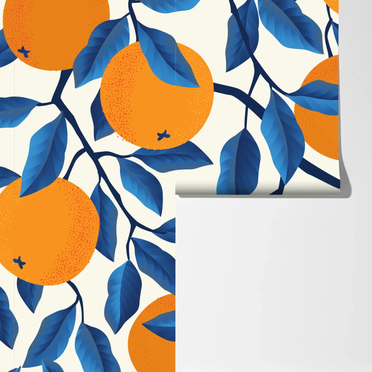 Fototapete kräftiges zitrusmuster in orange und blau Fototapete kräftiges zitrusmuster in orange und blau