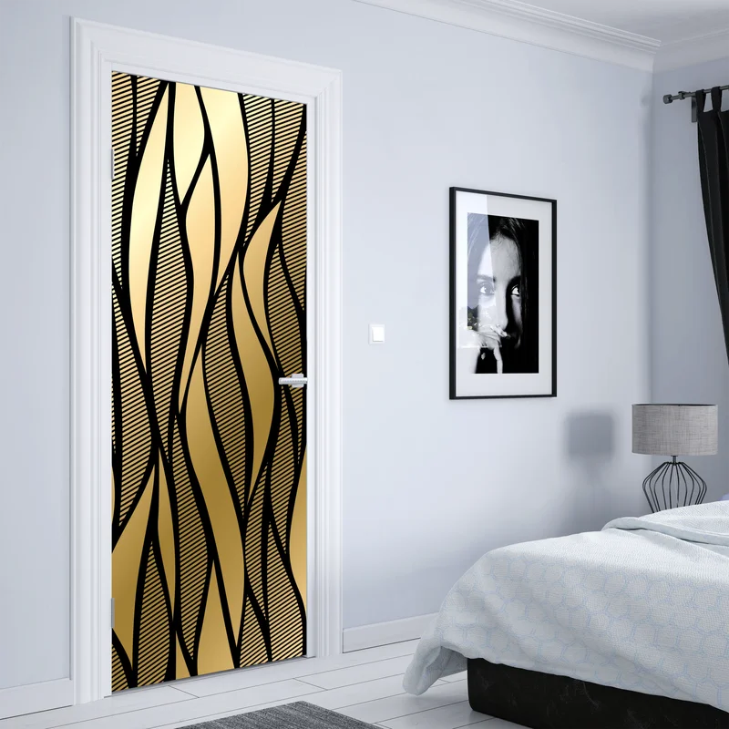 Türaufkleber luxuriöses goldenes abstraktes wellenmuster