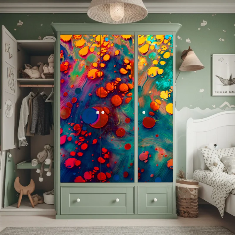 Schrankaufkleber lebendige türkis-orange marmorierte kunst