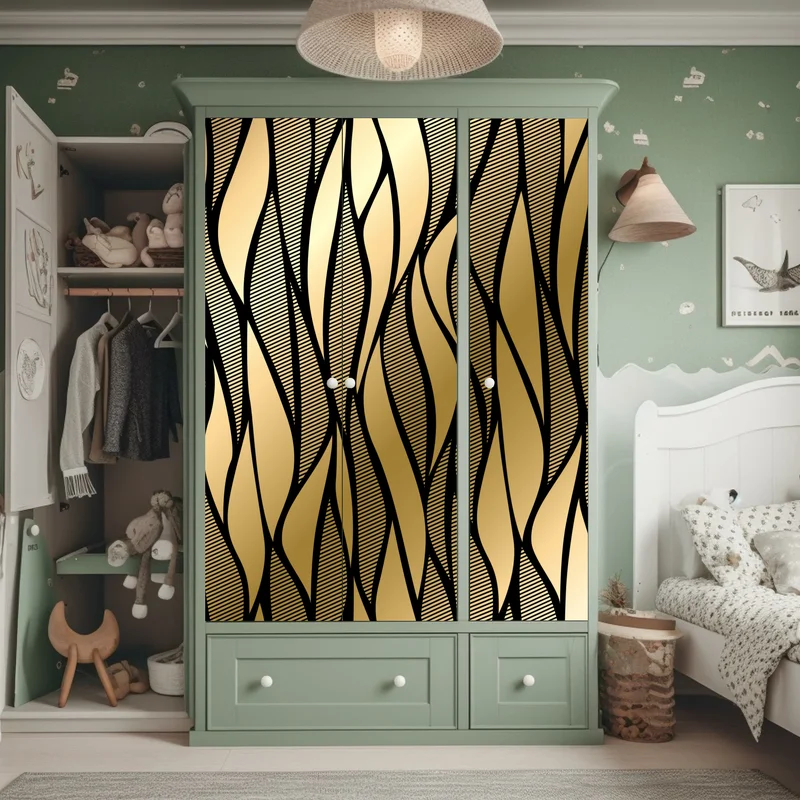 Schrankaufkleber luxuriöses goldenes abstraktes wellenmuster