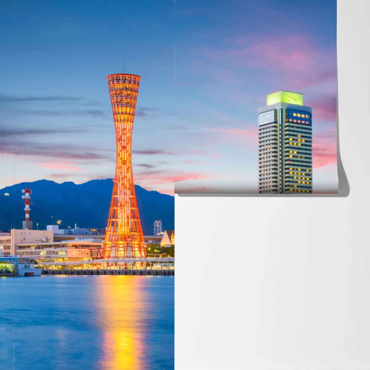 Fototapeta Kobe panorama portu o zmierzchu Fototapeta Kobe panorama portu o zmierzchu