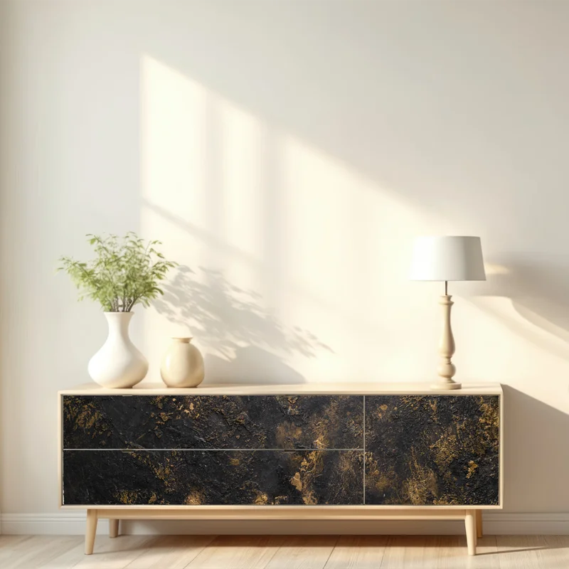 Repositionierbarer Aufkleber schwarz-goldene strukturierte abstraktion für wände