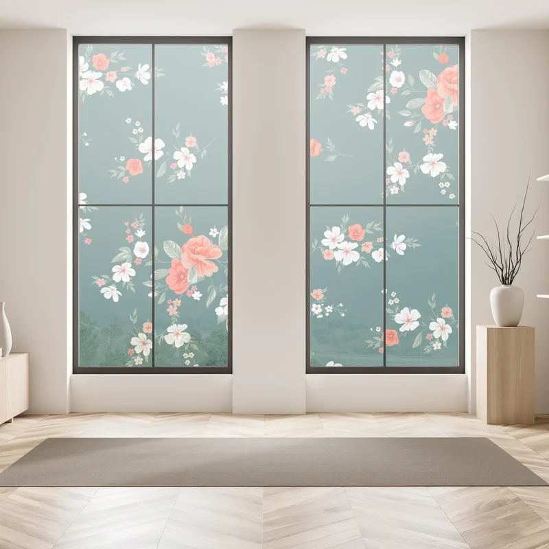 Fensteraufkleber vintage korallenblumenmuster auf tiefgrünem hintergrund