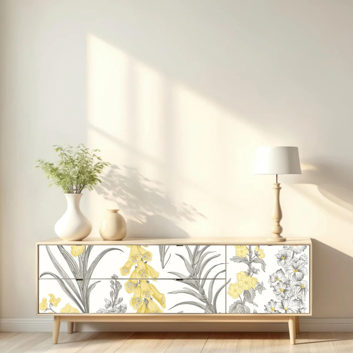 Repositionierbarer Aufkleber vintage botanisches blumenmuster in gelb und grau Repositionierbarer Aufkleber vintage botanisches blumenmuster in gelb und grau
