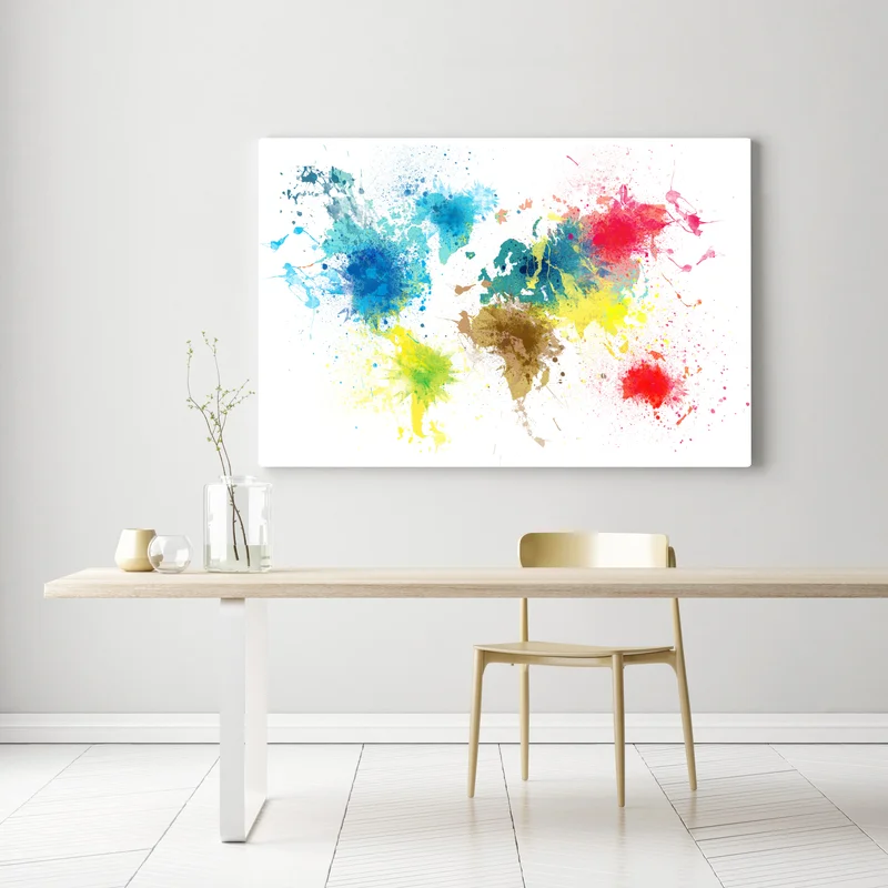 Leinwandbild bunte weltkarte mit farbspritzern Leinwandbild bunte weltkarte mit farbspritzern