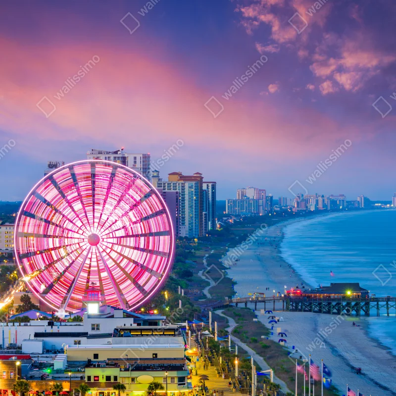 Leinwandbild Myrtle Beach sonnenuntergang skyline mit riesenrad Leinwandbild Myrtle Beach sonnenuntergang skyline mit riesenrad