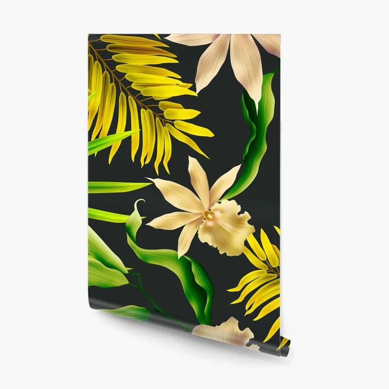 Fototapeta tropikalny wzór storczyków na ciemnym tle Fototapeta tropikalny wzór storczyków na ciemnym tle