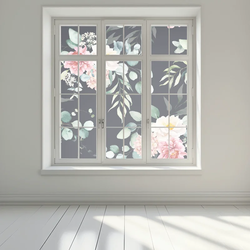 Fensteraufkleber elegantes aquarell-blumenmuster auf dunklem hintergrund