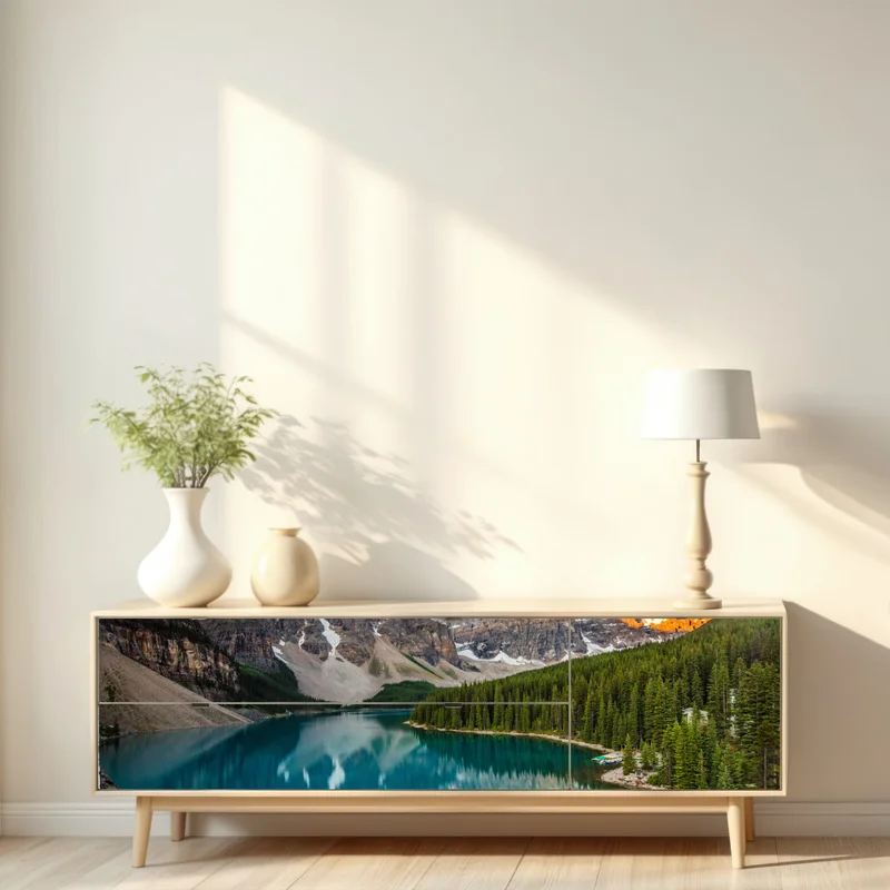 Repositionierbarer Aufkleber alpensee im morgenlicht