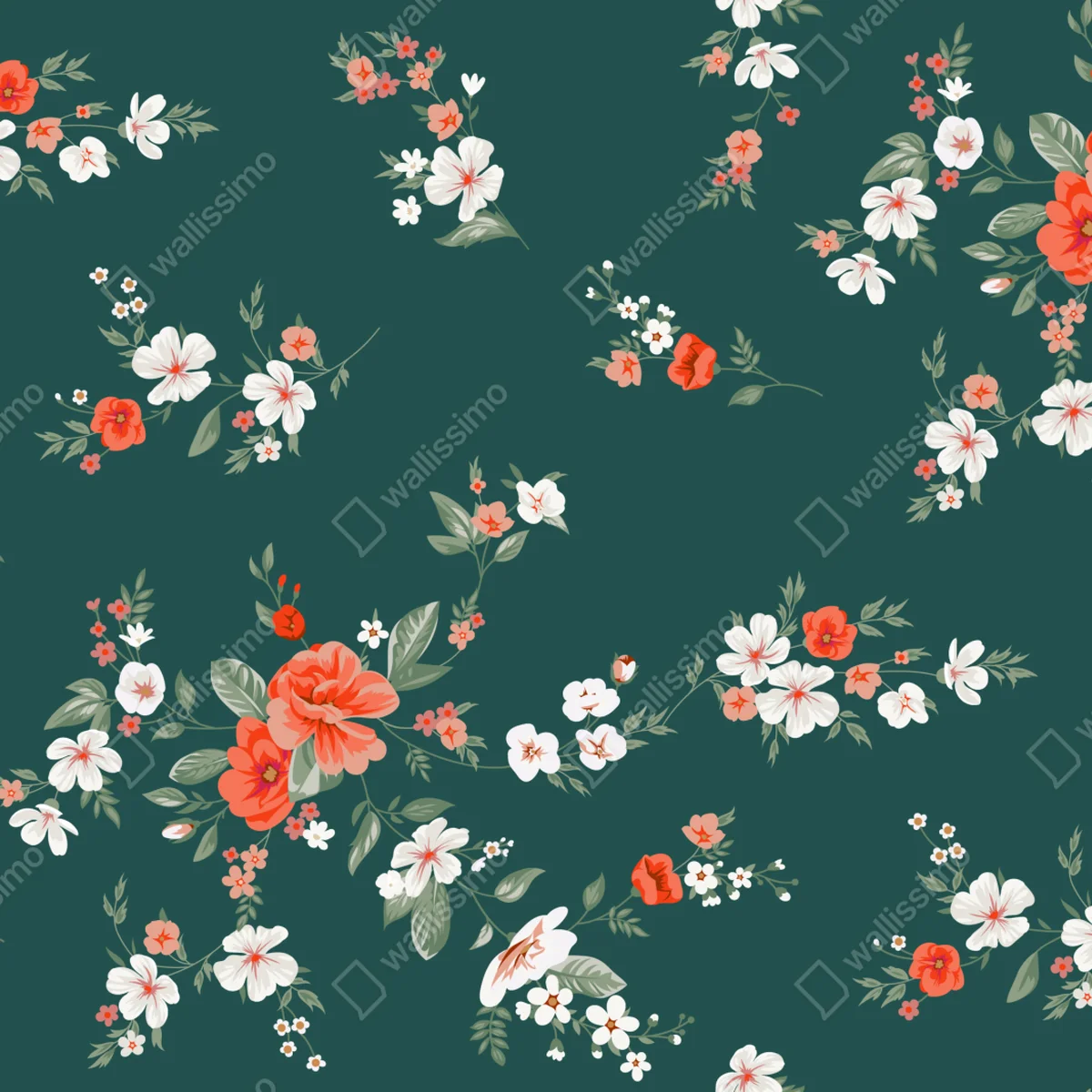 Fototapete vintage korallenblumenmuster auf tiefgrünem hintergrund Fototapete vintage korallenblumenmuster auf tiefgrünem hintergrund