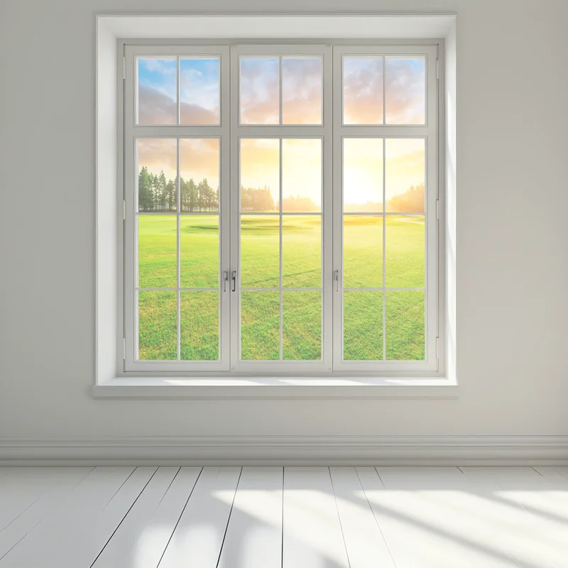 Fensteraufkleber sonnenbeschienene wiese und wald bei sonnenaufgang