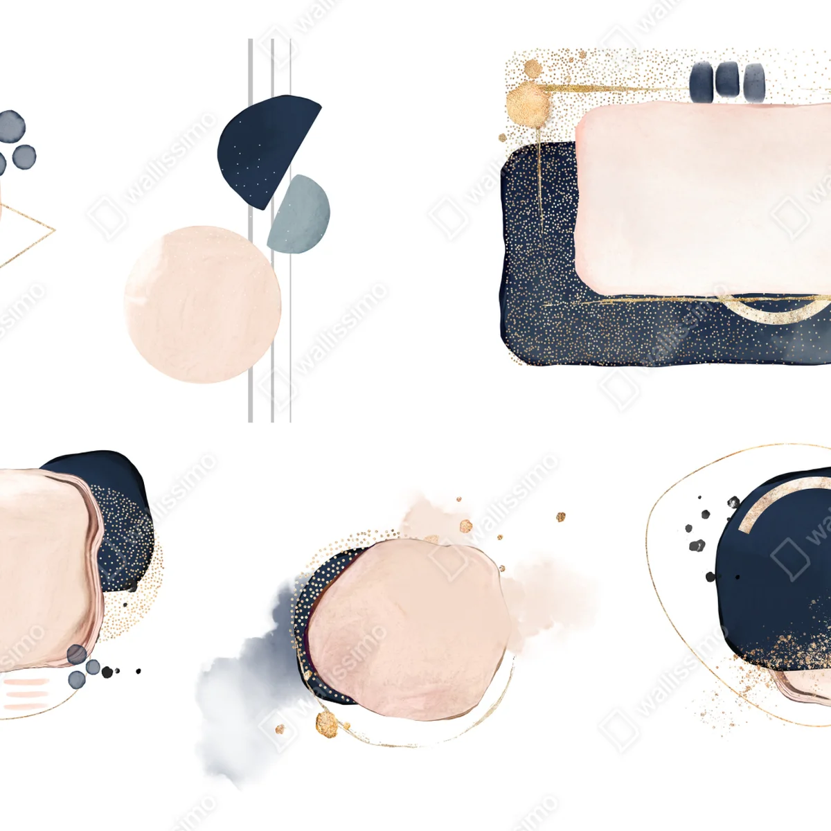 Poster puderrosa aquarell geometrische formen mit goldakzenten • Poster bei Wallnifity® Poster puderrosa aquarell geometrische formen mit goldakzenten • Poster bei Wallnifity®