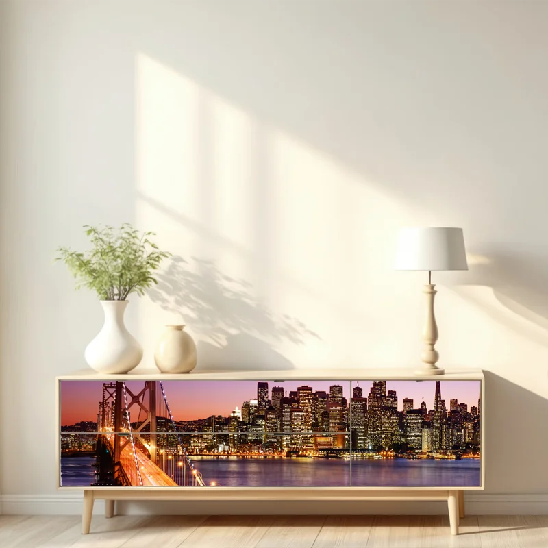 Repositionierbarer Aufkleber San Francisco skyline bei sonnenuntergang