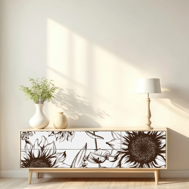 Repositionierbarer Aufkleber botanische sonnenblumenillustration in sepia