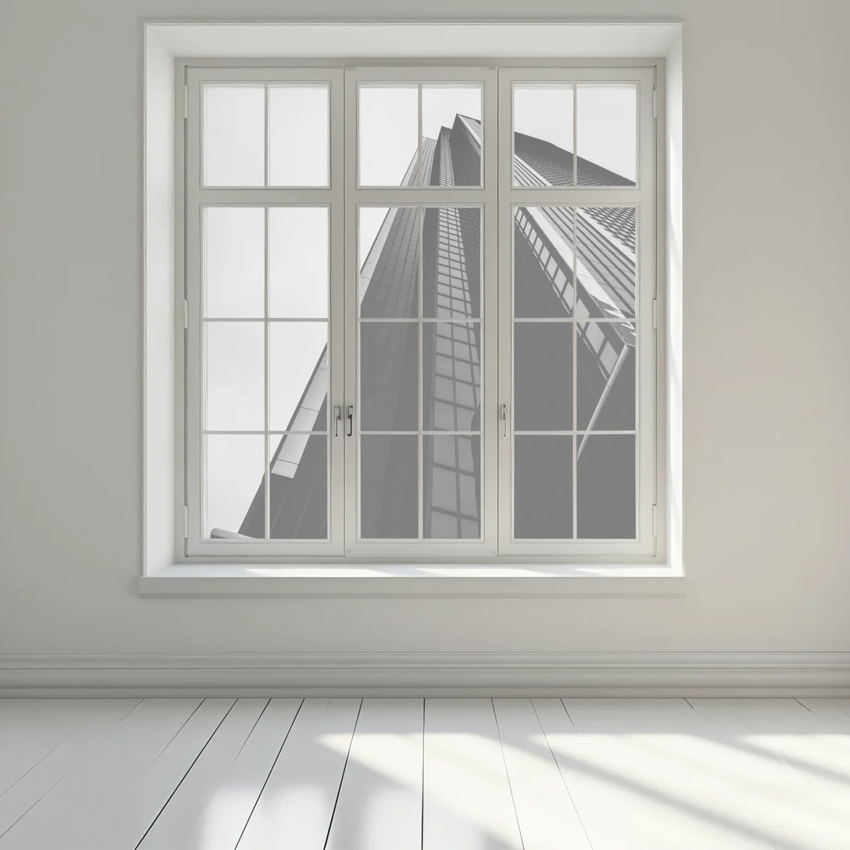 Fensteraufkleber monochromer wolkenkratzer in perspektive Fensteraufkleber monochromer wolkenkratzer in perspektive