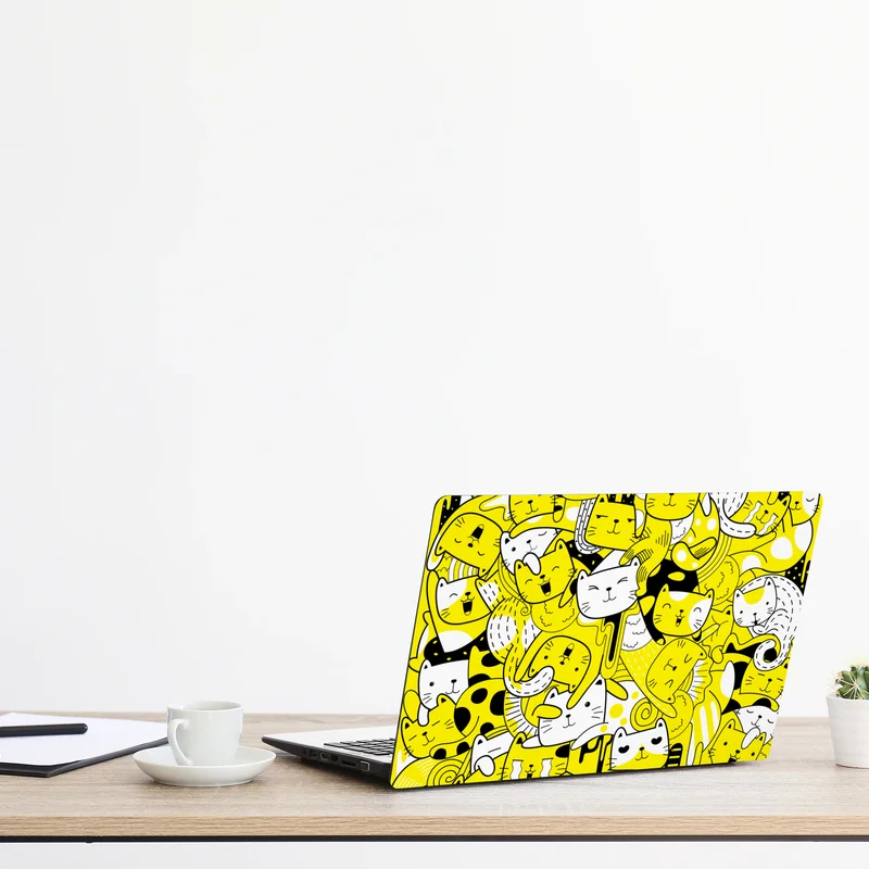 Naklejka na laptopa zabawna żółta mozaika kotów Naklejka na laptopa zabawna żółta mozaika kotów