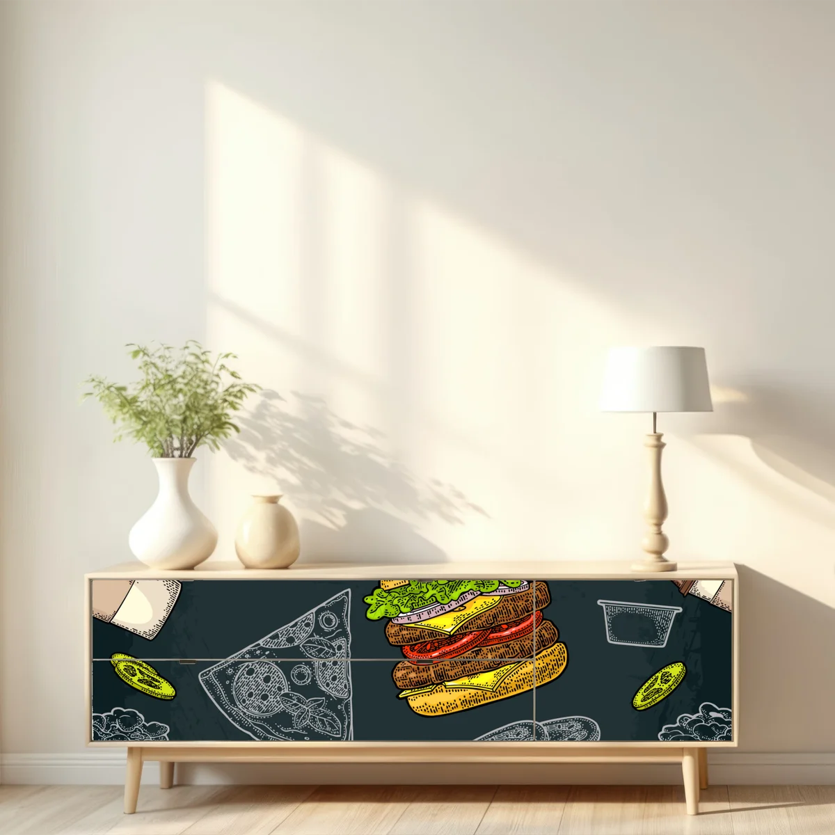 Repositionierbarer Aufkleber vintage fast-food muster Repositionierbarer Aufkleber vintage fast-food muster