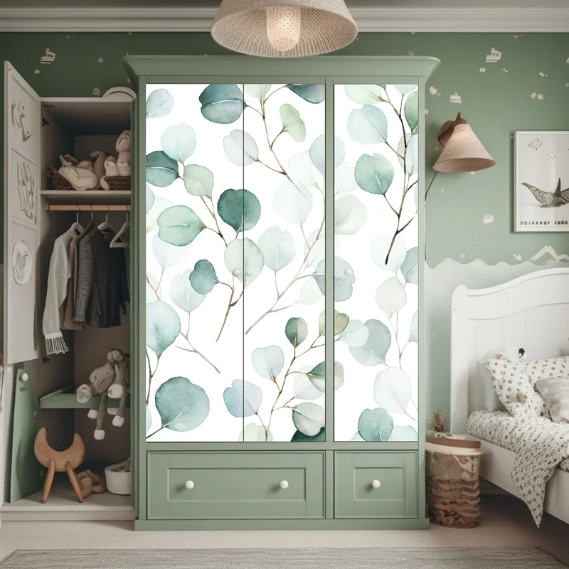 Schrankaufkleber zarter eukalyptus-aquarell blättermuster