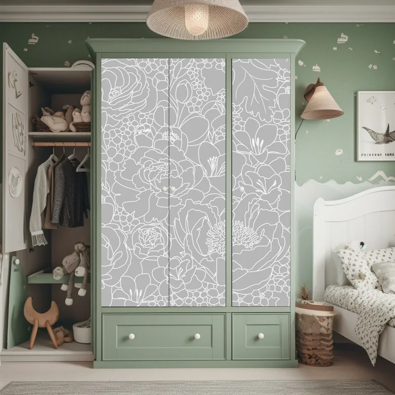 Schrankaufkleber subtiles graues blumenlinienmuster