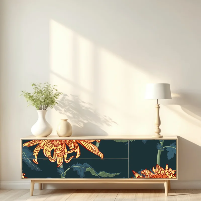 Repositionierbarer Aufkleber goldene chrysantheme botanisches muster