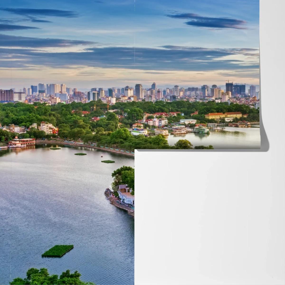 Fototapete ruhige städtische panorama am see Fototapete ruhige städtische panorama am see