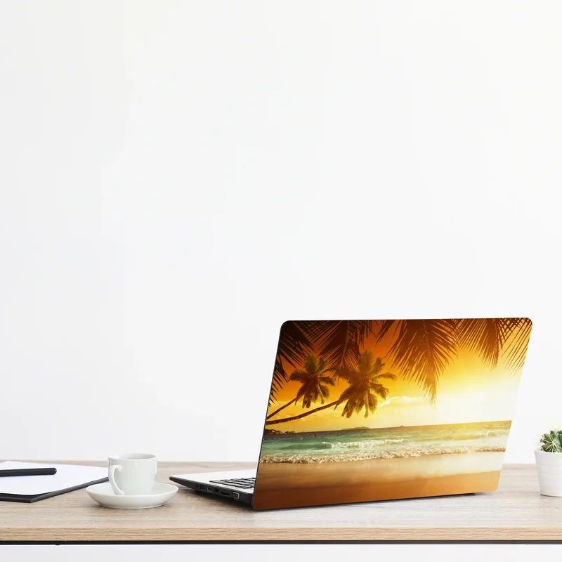 Laptop-Aufkleber goldener sonnenuntergang an einem strand in der Karibik