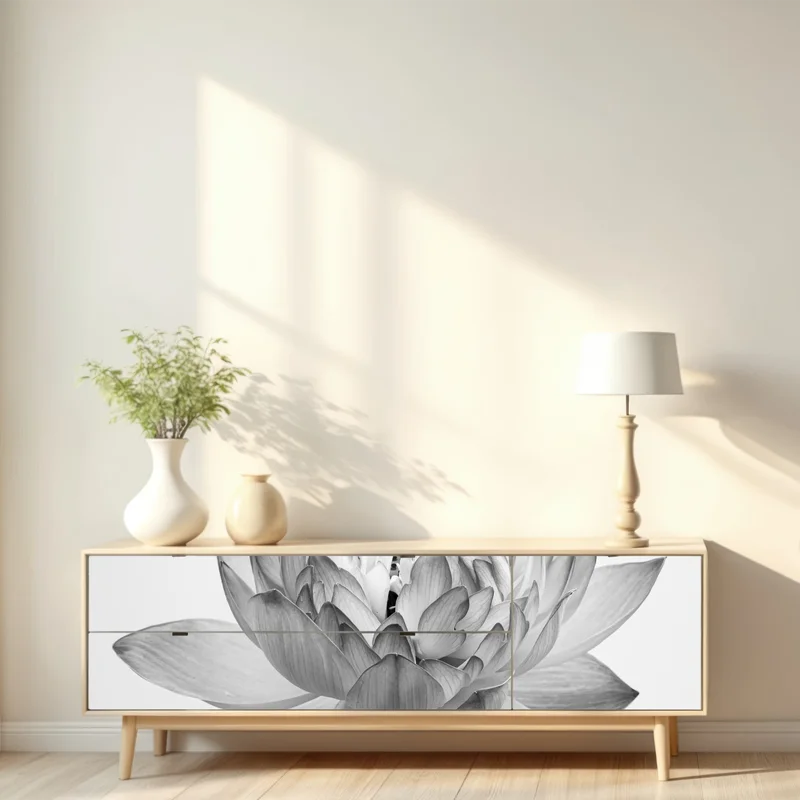 Repositionierbarer Aufkleber ruhevoller lotus in graustufen