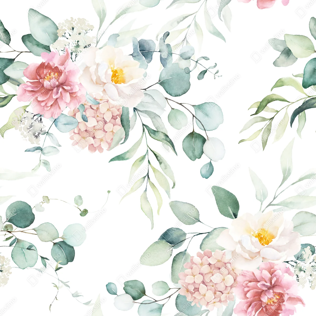 Fototapete zarter aquarellblumenstrauß Fototapete zarter aquarellblumenstrauß