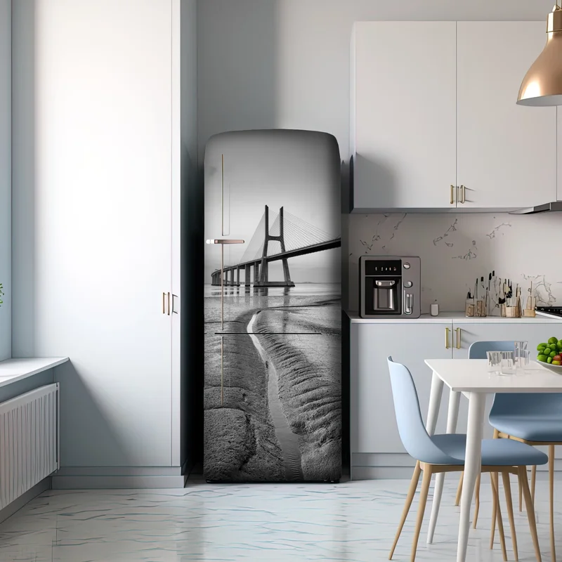 Kühlschrankaufkleber minimalistische seilbrücke in monochrom