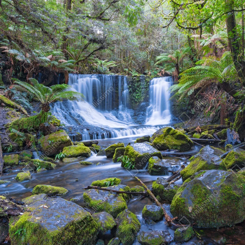 Repositionierbarer Aufkleber friedlicher waldwasserfall Repositionierbarer Aufkleber friedlicher waldwasserfall