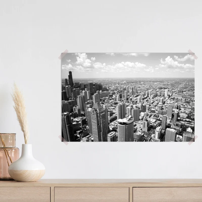 Poster Chicago skyline in graustufen Poster Chicago skyline in graustufen