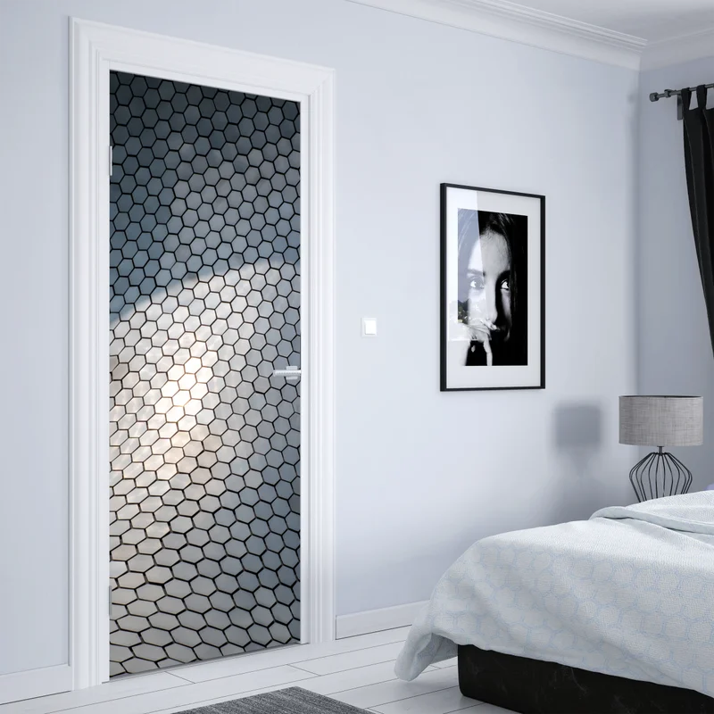 Türaufkleber metallische hexagon geometrische fassade Türaufkleber metallische hexagon geometrische fassade