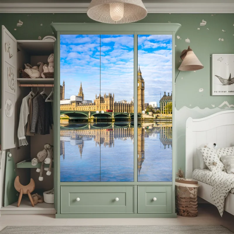 Schrankaufkleber London skyline mit spiegelung auf dem fluss Schrankaufkleber London skyline mit spiegelung auf dem fluss