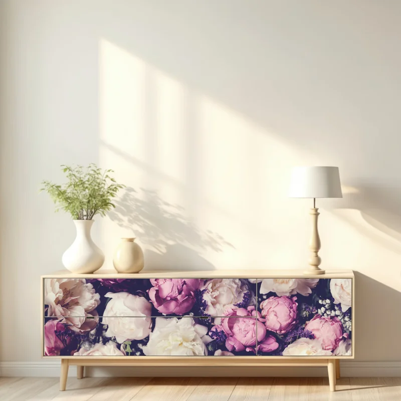 Repositionierbarer Aufkleber romantischer pfingstrosenstrauß in pastelltönen